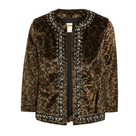L'AGENCE Jackets & Blazers - L'Agence Leopard Print Faux-Fur Chain Trim Jacket